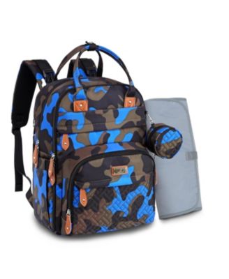 BabbleRoo Toddler Diaper Bag Backpack Stylish 26L Hands Free Bag with Changing Pad, Stroller Straps & Water-Resistant, Safari, Large - Camo blue
