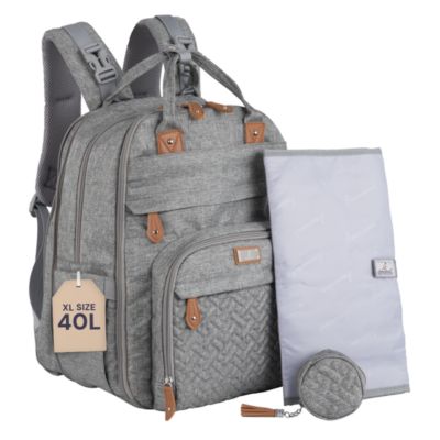 BabbleRoo Toddler Diaper Bag Backpack Stylish 26L Hands Free Bag with Changing Pad, Stroller Straps & Water-Resistant, Safari, Large - Light gray - ex