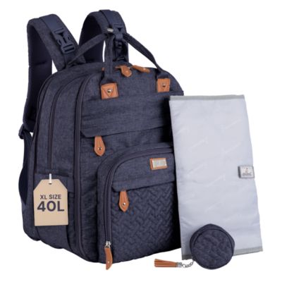 BabbleRoo Toddler Diaper Bag Backpack Stylish 26L Hands Free Bag with Changing Pad Stroller Straps Water-Resistant Safari Large - Denim blue - ex 57$