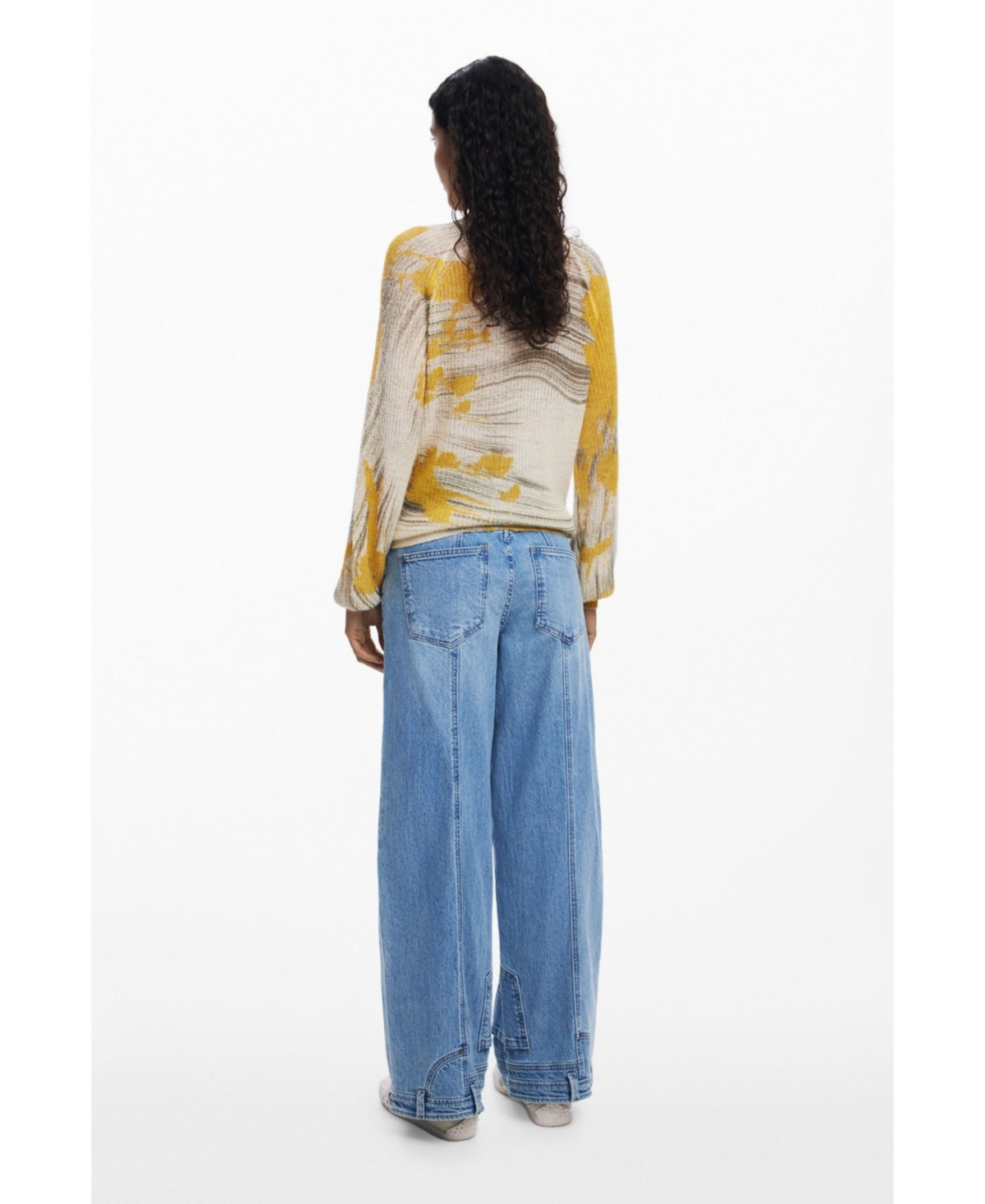 Desigual Abstract Print Crewneck Sweater In White