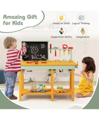Wooden Kids Workbench Toy with Tools, Blackboard, and Storage for Ages 3–8