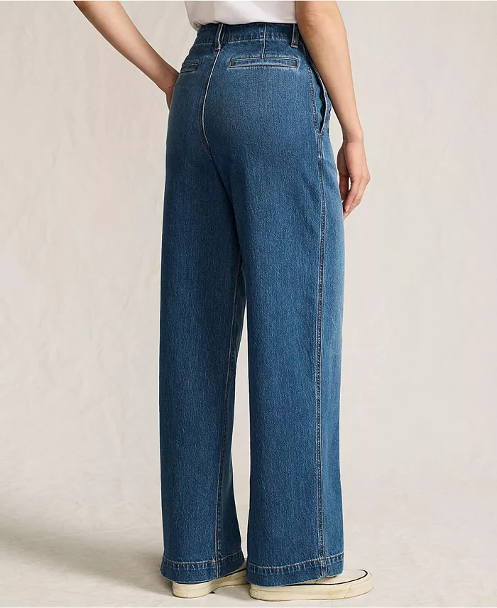 Women's Soft Denim High Rise Wide Leg Top Stitch Trousers - thumbnail 2