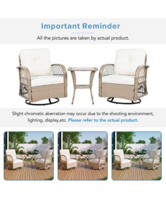3-piece Outdoor Chair&Table Set Chat Set 2-person Rattan Seating Group with Two Two Swiveling and Rocking Chairs and a Square Table for Garden, Patio, or Balcony, Natural