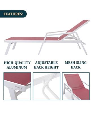 White Aluminum Outdoor Patio Chaise Lounge Chair With Arms