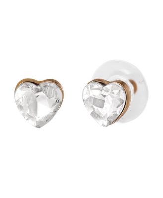 Gold-Tone Heart Pendant Necklace & Crystal Stud Earring Set