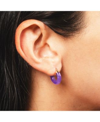 Lavender Jade Hoop Earrings 14K Gold