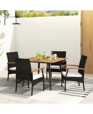 5PCS Patio PE Wicker Dining Set Table and Chairs w/ Cushions 1.9'' Umbrella Hole