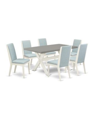 7 Pc Dining Set with Linen Fabric Full Back Chairs and Medium Size Rectangular Table, Wood Construction
