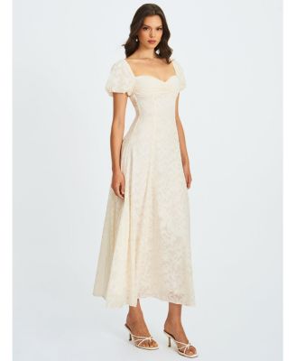 Women Pandora White Bubble Sleeve Backless Maxi Dress