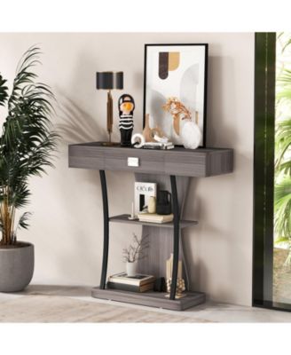 Console Table with Drawer and 2-Tier Shelves for Entryway Living Room
