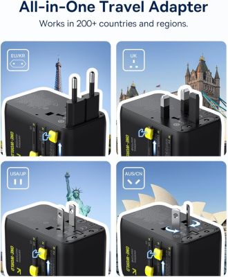70W Universal Travel Adapter with Retractable Cable, 6-in-1 International Plug Adapter, USB-C PD Fast Charging Worldwide Wall Charger