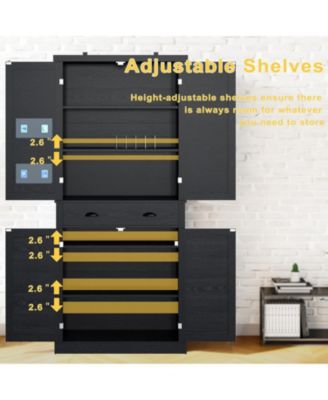 Kitchen Pantry Storage Cabinet 72.6" H, with Barn Doors, Drawer, Black