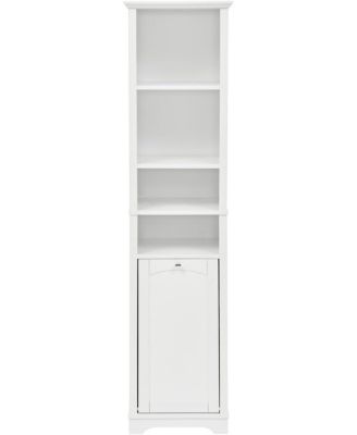 64 Inch Tall Storage Cabinet with Laundry Hamper, 4 Adjustable Shelves & Hidden Space for Bathroom, Home - White