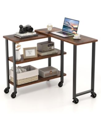 Patented 360 Free Rotating Sofa Side Table with Storage Shelves and Casters