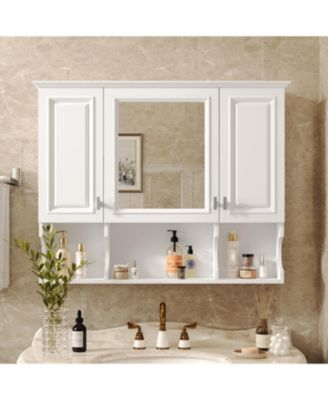 35'' x 28'' Wall Mounted Bathroom Medicine Cabinet with Mirror & Open Shelves