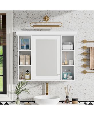35&amp;quot; x 28&amp;quot; Wall Mounted Medicine Cabinet with Mirror Door and 6 Open Shelves, Modern Bathroom Cabinet