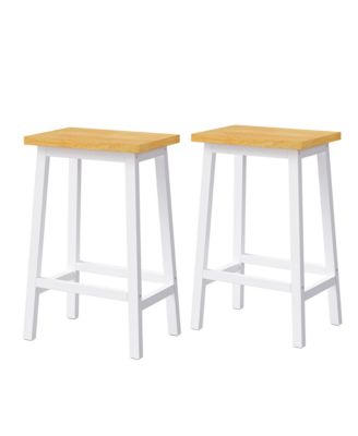 Solid Wood Bar Stools, Set of 2, 25.6" High with Footrests, Farmhouse Style Kitchen Counter Height Chairs