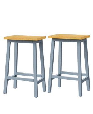 Solid Wood Bar Stools, Set of 2, 25.6" High with Footrests, Farmhouse Style Kitchen Counter Height Chairs