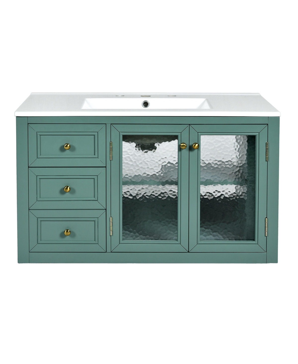 36&#x22; Wall Mounted Bathroom Vanity with Ceramic Sink and 3 Drawers, Solid Wood Frame - Green
