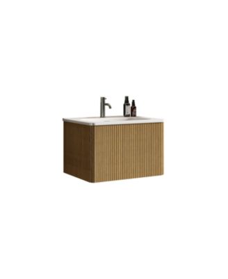 Etna 24" Floating Vanity With Ceramic Sink and Striped Oak Finish, Pre-Assembled