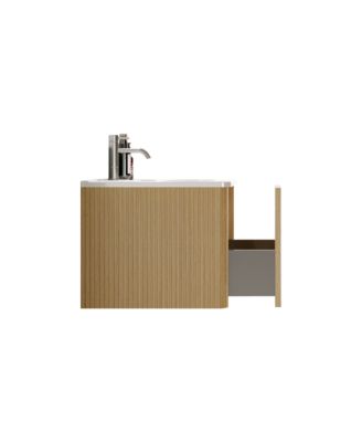 Etna 24" Floating Vanity With Ceramic Sink and Striped Oak Finish, Pre-Assembled
