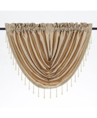 Ultra Lux Faux Silk Regency Crinkle Rod Pocket Semi Sheer Crystal Beaded Window Valance - 57 in. W x 37 in. L, White