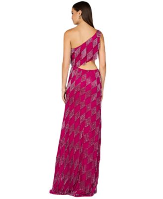 Women's One Shoulder Fringe Gown