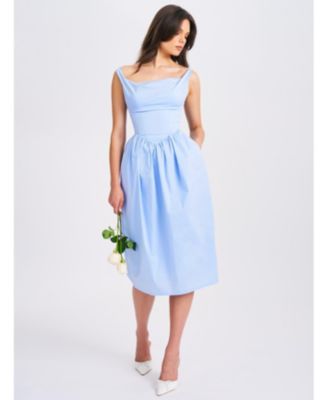 Women Reina Blue Drop Waist Corset Midi Dress