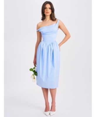 Women Reina Blue Drop Waist Corset Midi Dress