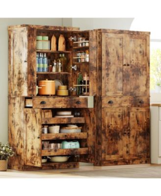 Kitchen Pantry Cabinet 72" Height, with Drawer, Rack, Vintage Brown