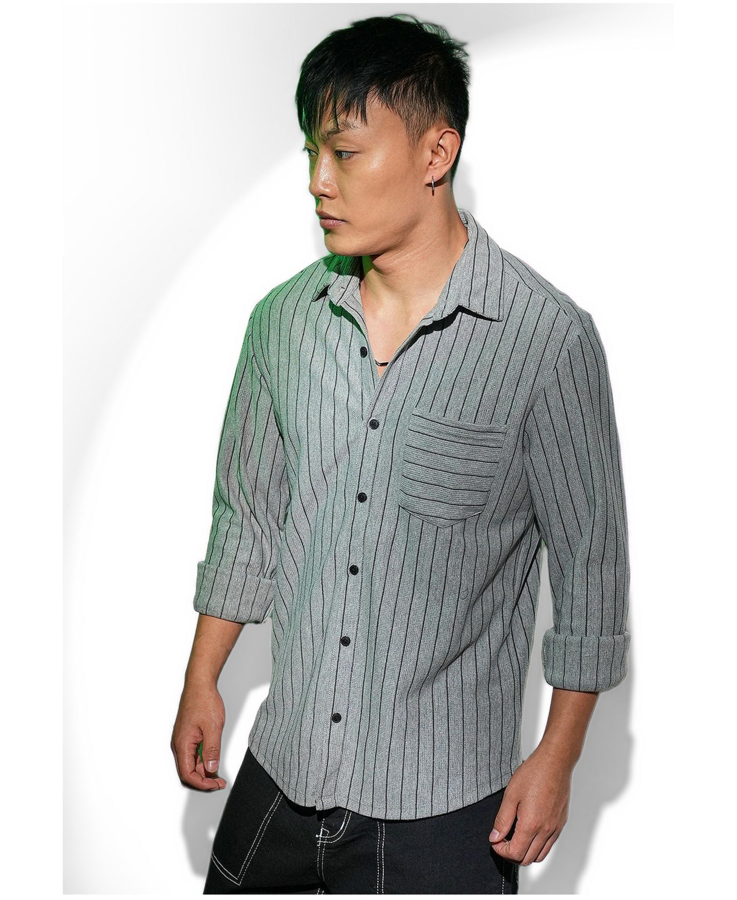 Мужская рубашка Cahoot Campus Sutra Moon Grey Pinstriped, цвет: Серый — фото 7