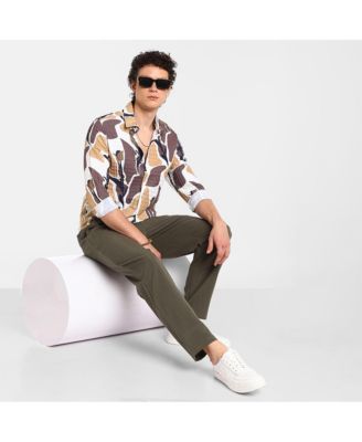 Men's Taupe Brown & Beige Abstract Tulip Shirt