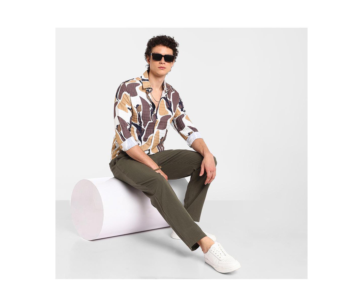 Мужская рубашка Cahoot Campus Sutra Taupe Brown & Beige Abstract Tulip, цвет: Коричневый — фото 6