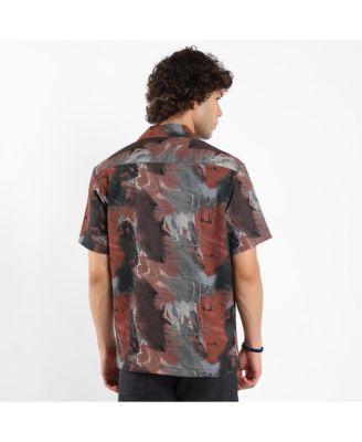 Men's Chocolate Brown & Midnight Black Abstract Utility Oversized Shirt