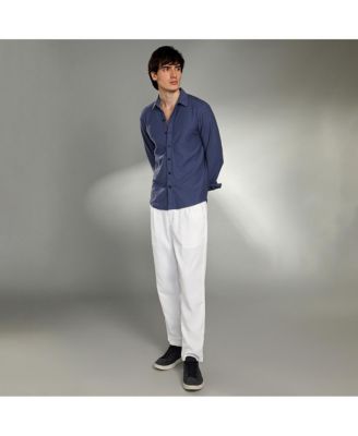 Men's Aegean Blue Geometric-Weave Textured Shirt