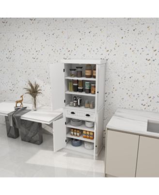 71" Freestanding Kitchen Pantry Cabinet With 4 Doors, Drawer and Adjustable Shelves