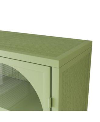 27.56" Two-Door Wall Cabinet With Glass Front and Three-Tier Storage With Woven Detail
