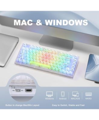 X75 82 Key Hot Swappable Mechanical Keyboard with Transparent Keycaps, 75% Layout Gasket Mount RGB Backlit Crystal White Switch, Wired