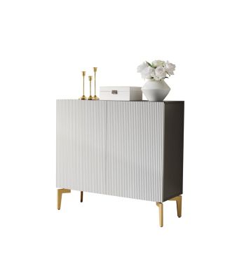 Arvo Modern Console Table – Textured Front with Black Frame & Gold Legs, Sculptural Entryway Sofa Storage Sideboard