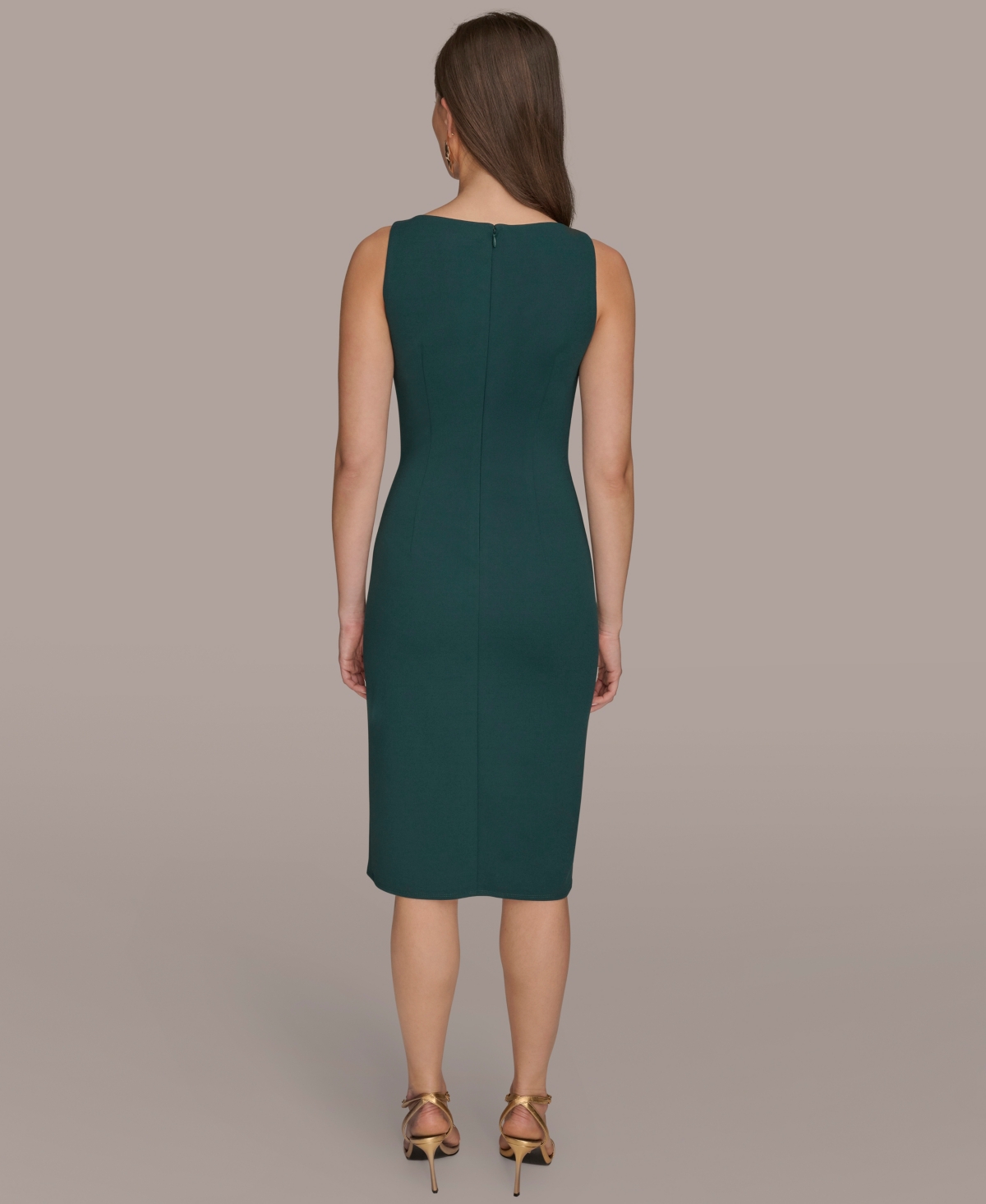 Donna Karan Ruched Crepe Sheath Dress In Green