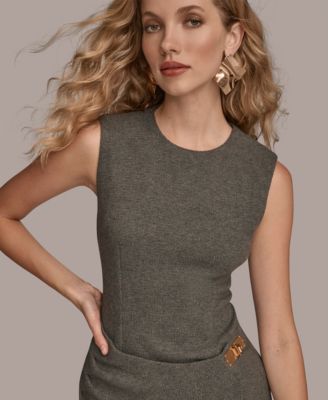 Women's&nbsp;Sleeveless Faux Wrap Midi Sheath Dress