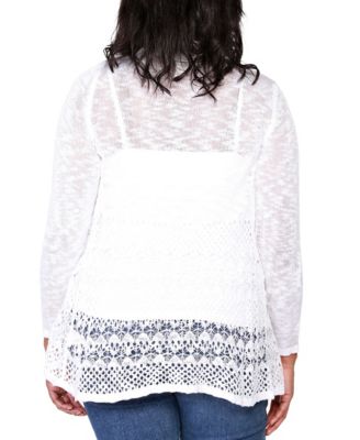 Plus Size Open-Front Pointelle-Trim Cardigan Sweater