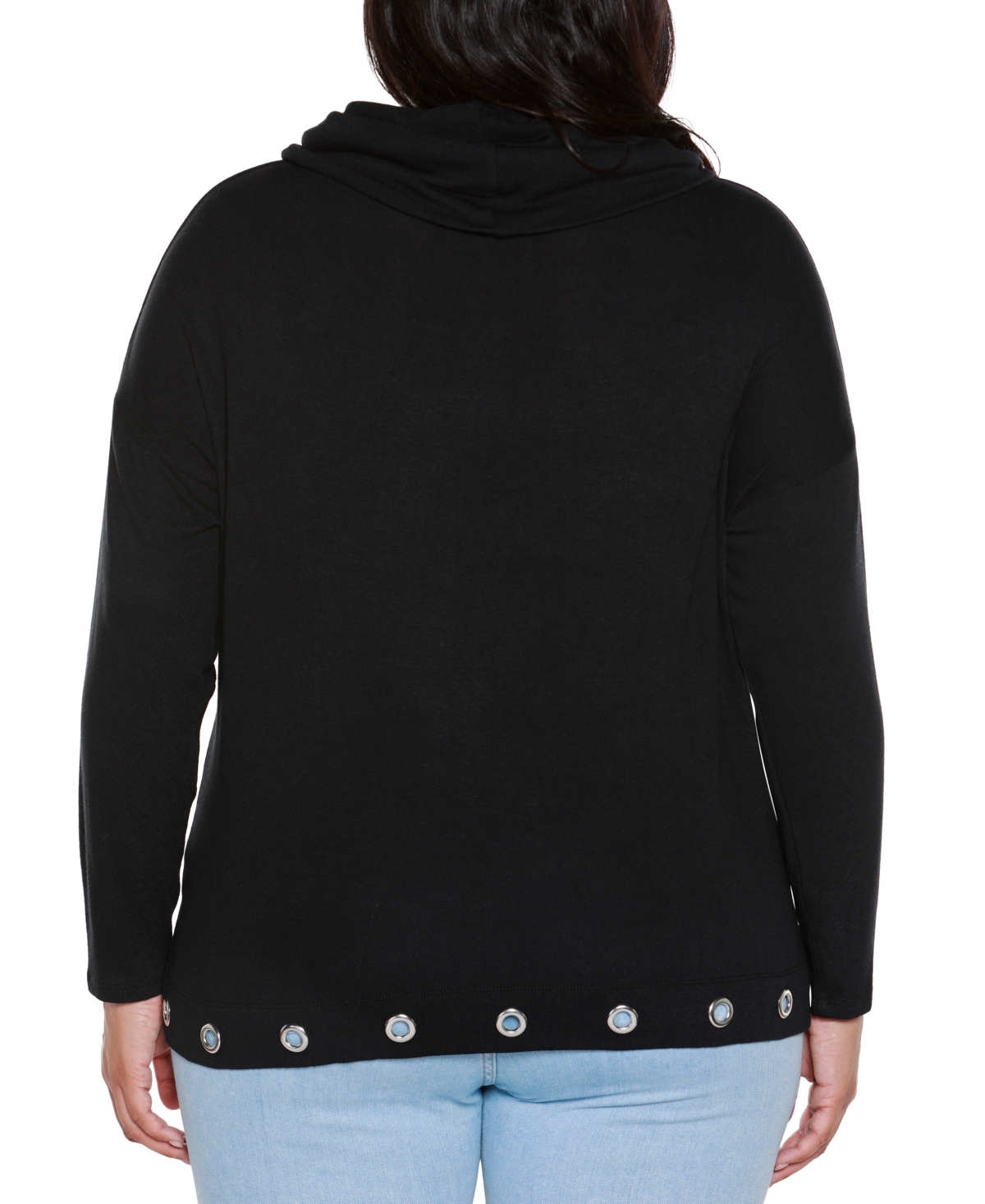 Belldini Plus Size Hacci Cowl Neck Knit Top In Black