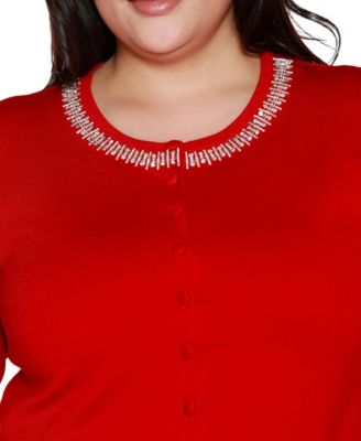 Plus Size Embellished Neckline Cardigan Sweater