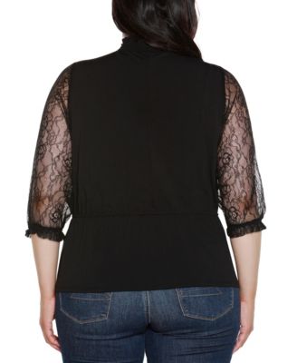 Plus Size Mixed-Media Embellished Knit Top