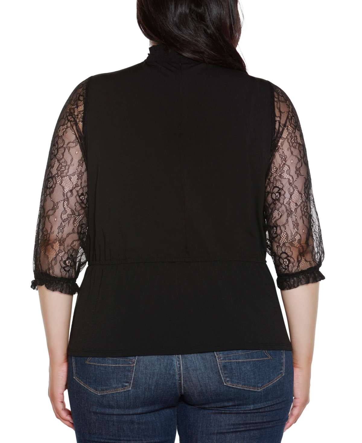 Belldini Plus Size Mixed-media Embellished Knit Top In Black