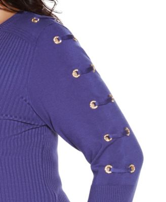 Plus Size Grommet-Trim Ribbed Sweater