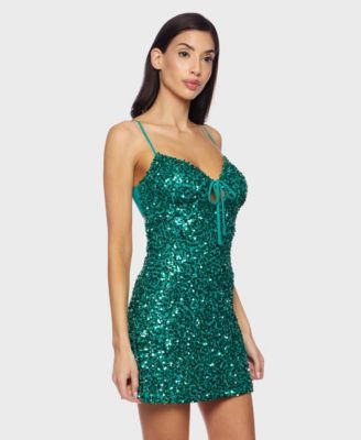 Juniors' Sequined V-Neck Short Dress