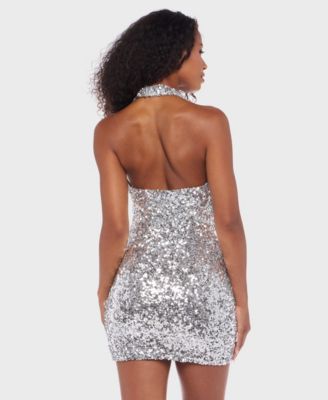 Juniors' Sequined Halter Neck Dress