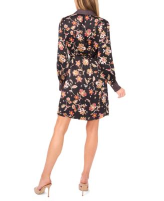 Women's Mix Print Long Sleeve Shirt Dress